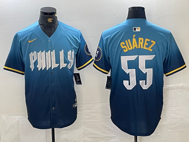 Men's Philadelphia Phillies Ranger Suarez #55 Blue 2024 City Connect Limited Jersey